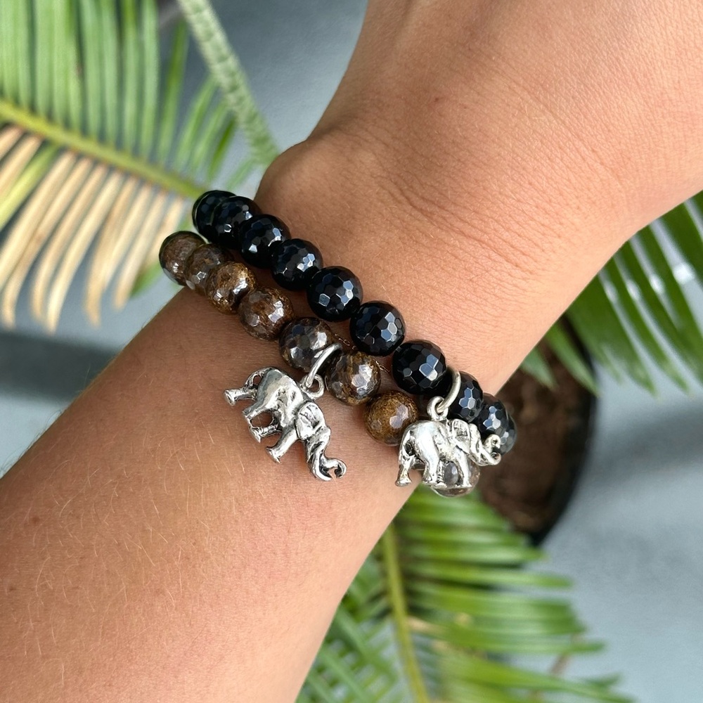 Elephant Charm Brown Garnet Gemstone Bracelet